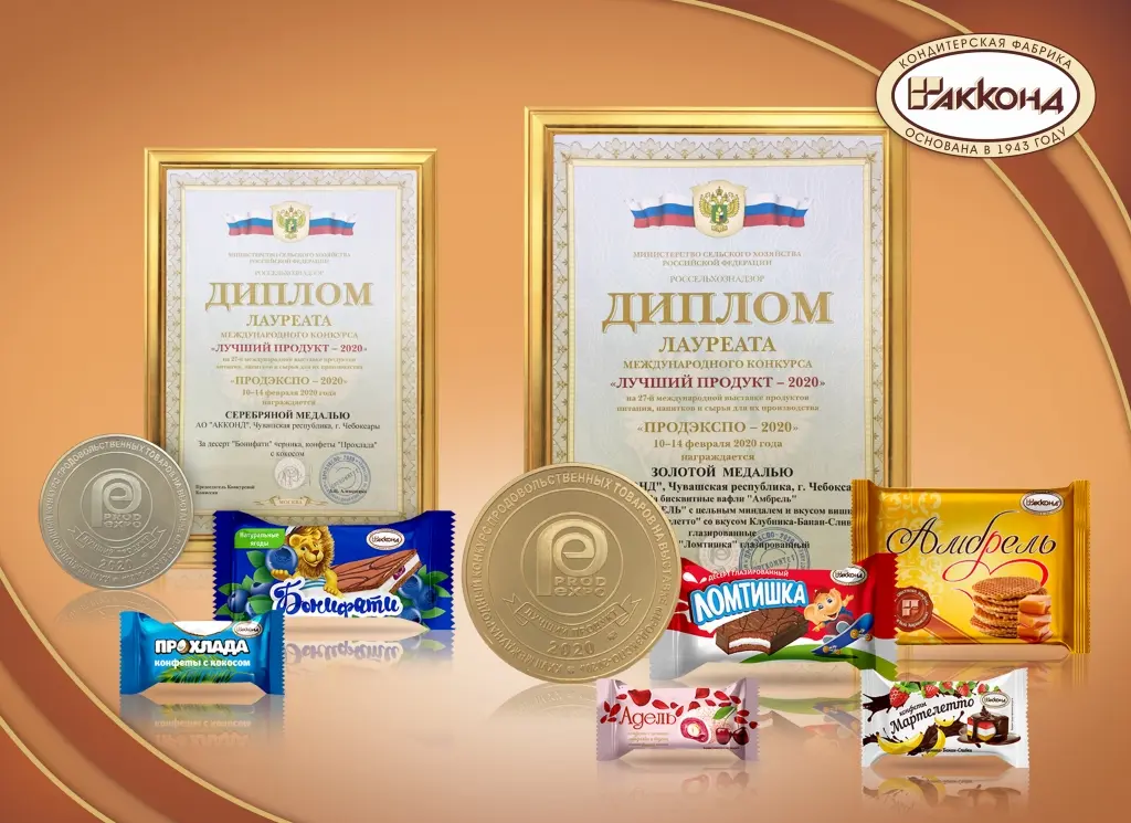 Золотые и серебряные медали конкурса "Лучший продукт-2020" в рамках выставки "ПРОДЭКСПО-2020" 